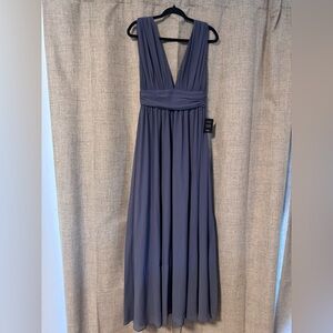 Lulu's Slate Blue Deep V Chiffon Maxi Dress